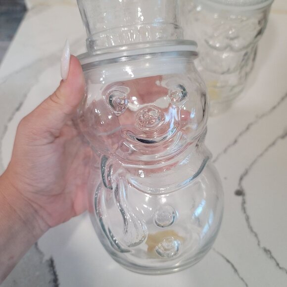 Vintage Libbey Santa Claus & Snowman Cookie Candy Glass Jar With Lids Holiday - Picture 5 of 14